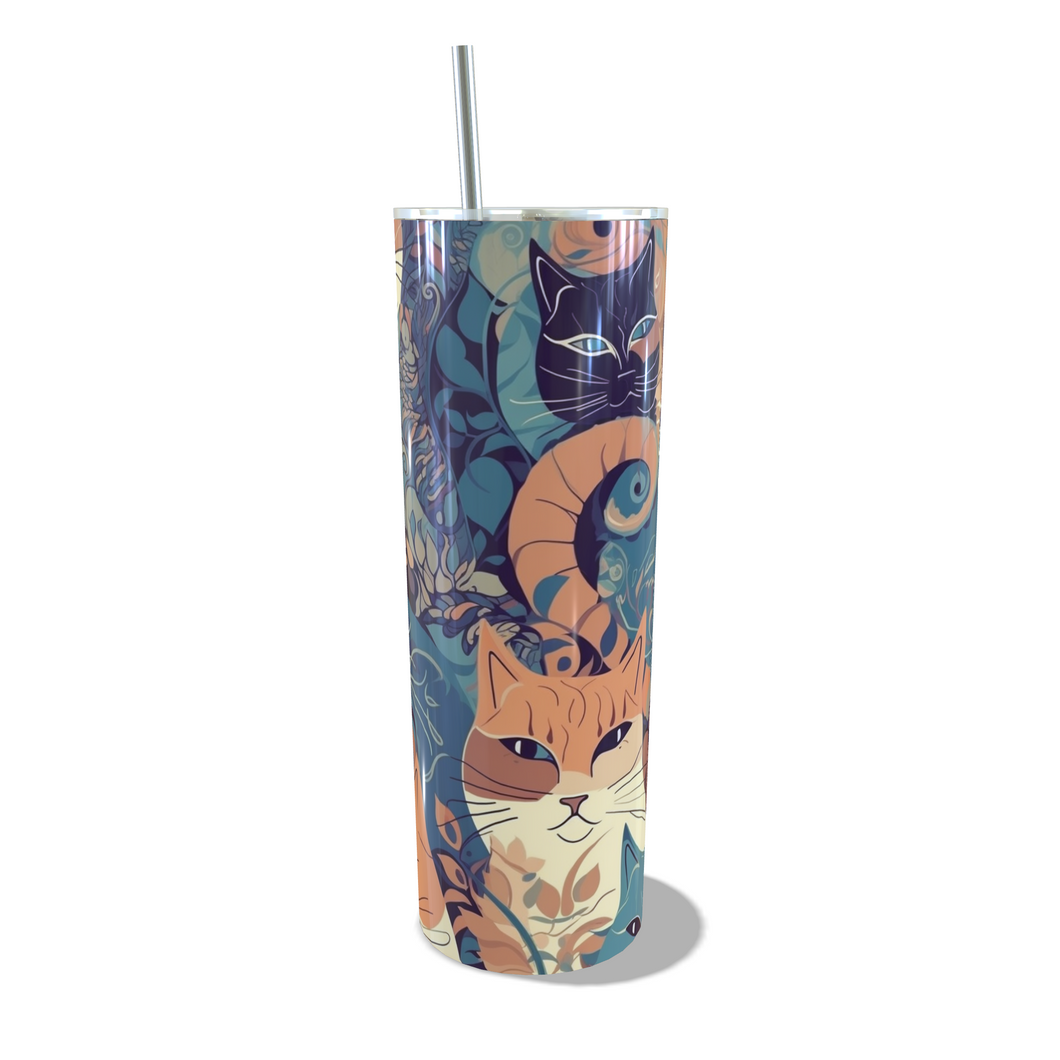 20oz Skinny cat in flowers print Tumbler