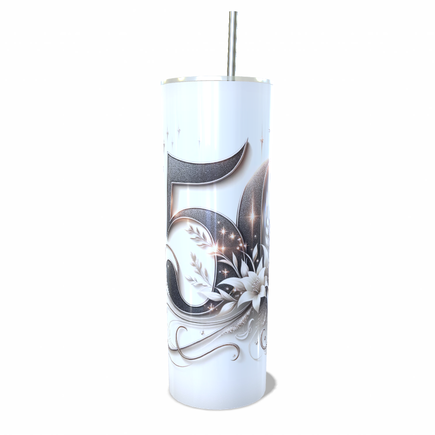 20oz Skinny 50th birthday print Tumbler