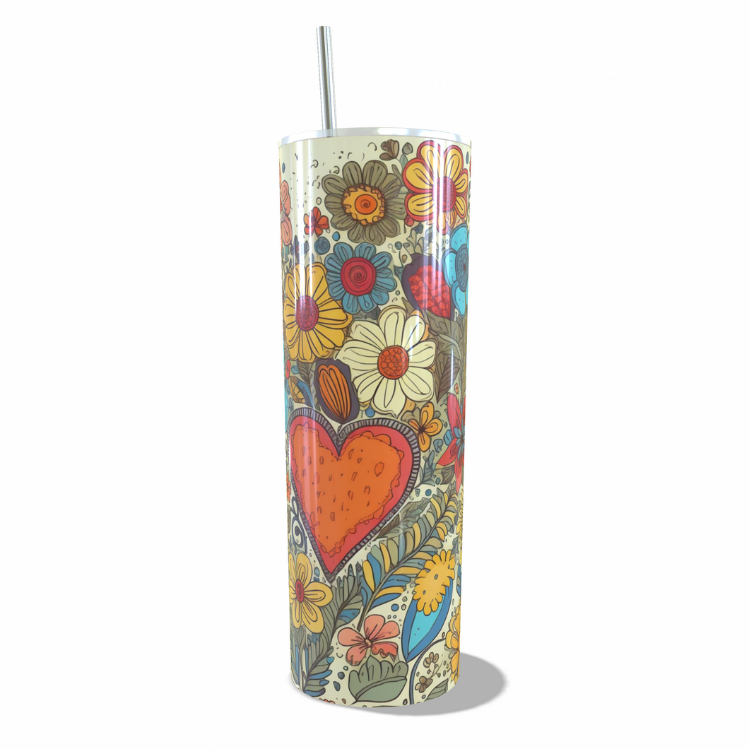 20oz Skinny Flowers and hearts print Tumbler