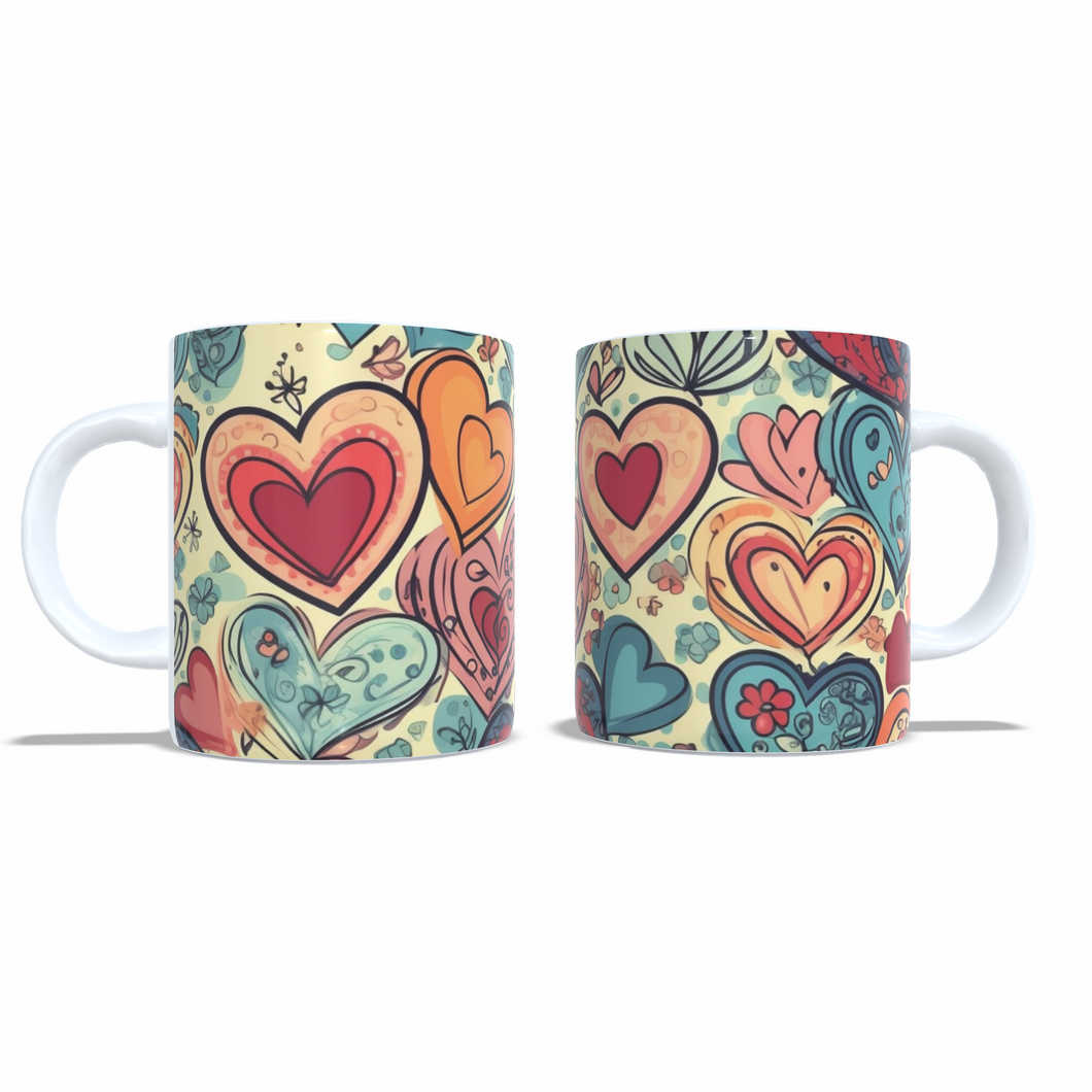 Printed Hearts Ceramic Mugs